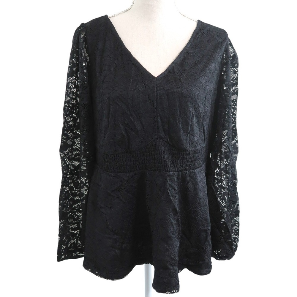 NWT Torrid Stretch Lace V-Neck Smocked Waist Long Sleeve Babydoll - Size: 10 (M) - Picture 2 of 8
